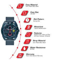 SCUDERIA FERRARI FORZA Multifunction Blue Round Dial Men's Watch - 0830638