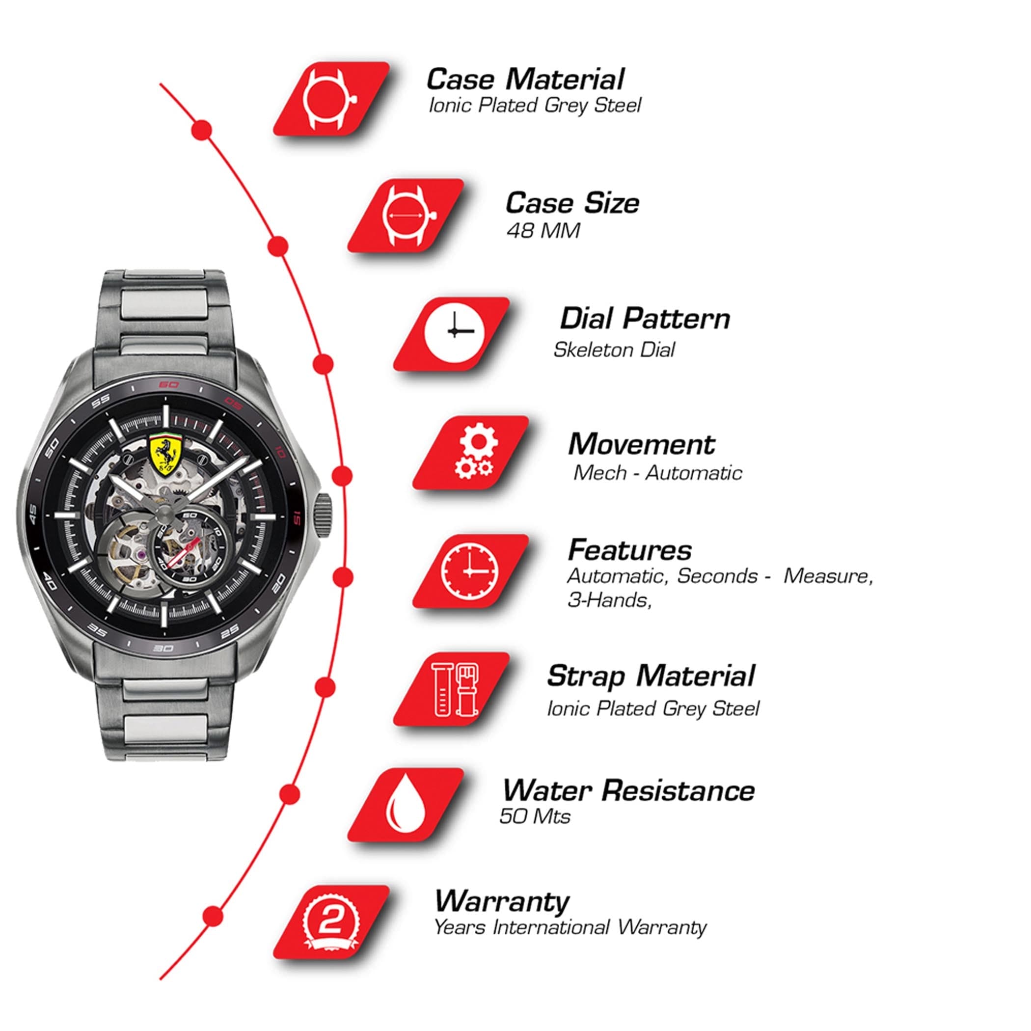 SCUDERIA FERRARI SPEEDRACER Mechanical Automatic Black Skeleton Round Dial Men's Watch - 0830656