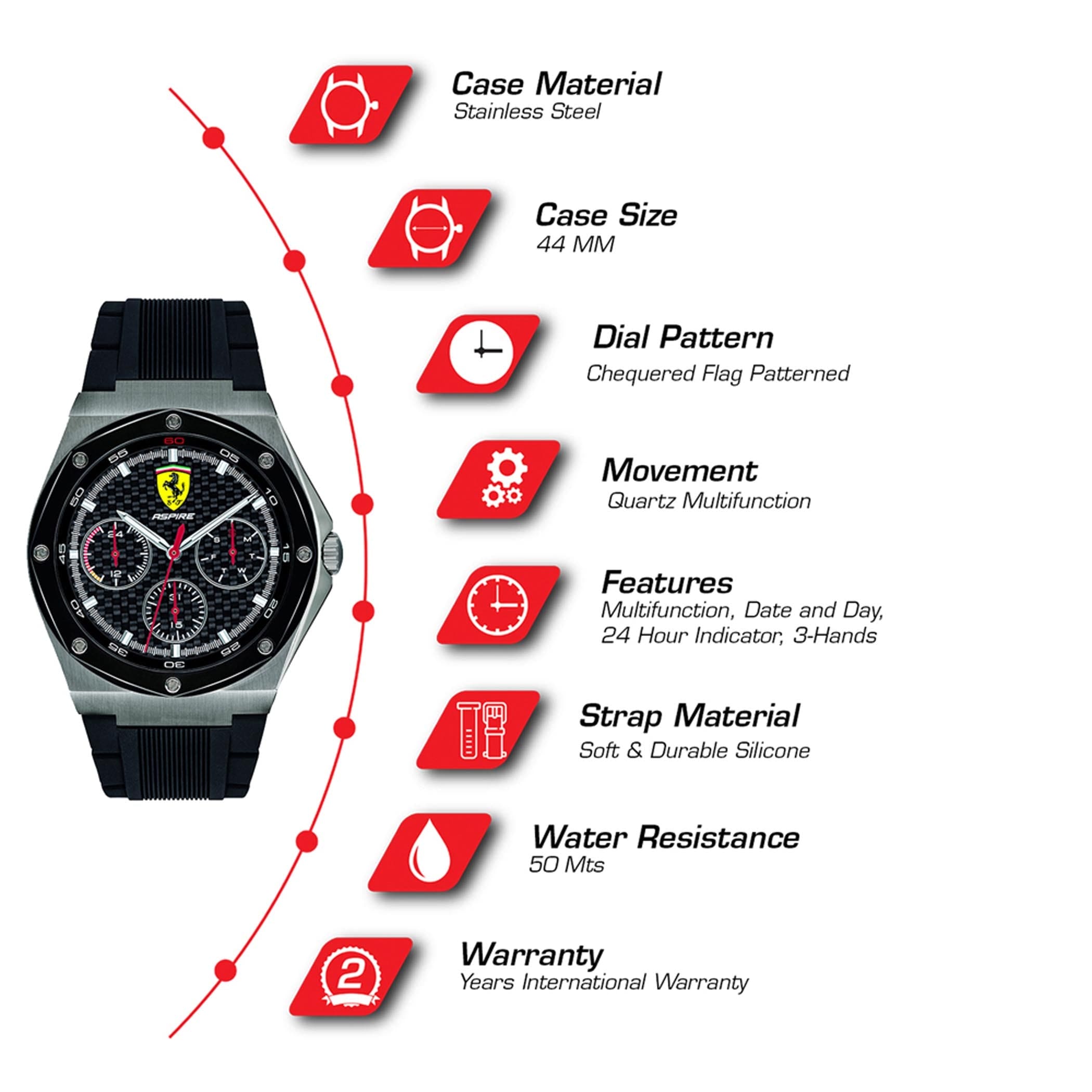 SCUDERIA FERRARI ASPIRE Multifunction Black Round Dial Men's Watch - 0830694