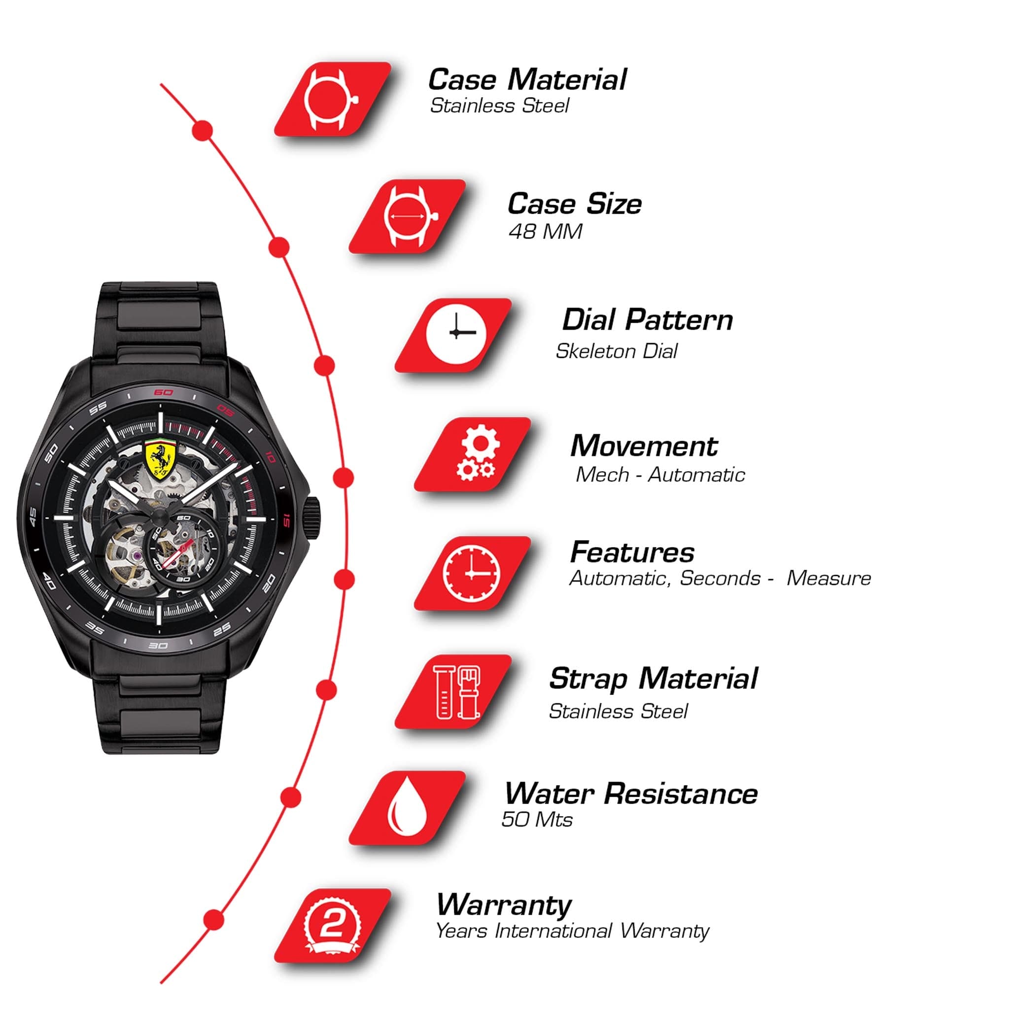 SCUDERIA FERRARI SPEEDRACER Mechanical Automatic Black Skeleton Round Dial Men's Watch - 0830708