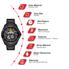 SCUDERIA FERRARI SPEEDRACER Mechanical Automatic Black Skeleton Round Dial Men's Watch - 0830708