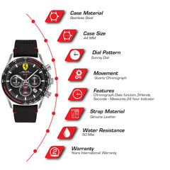 Scuderia Ferrari Pilota Evo Chronograph Black Round Dial Men's Watch- 0830710