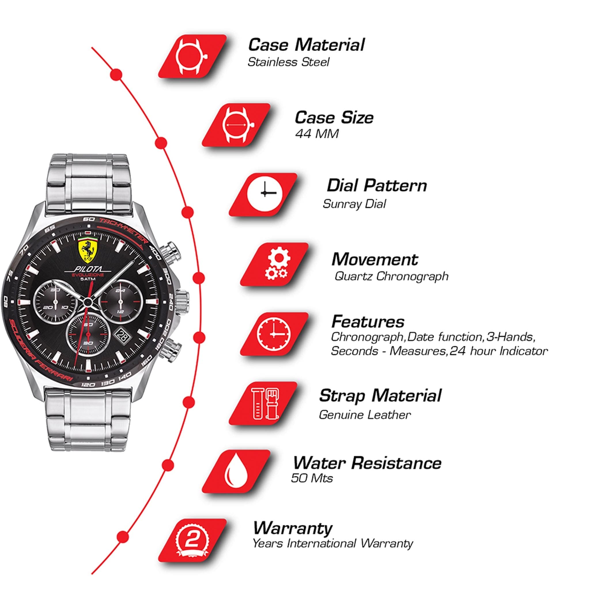 SCUDERIA FERRARI PILOTA EVO Chronograph Black Round Dial Men's Watch - 0830714