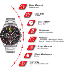SCUDERIA FERRARI PILOTA EVO Chronograph Black Round Dial Men's Watch - 0830714