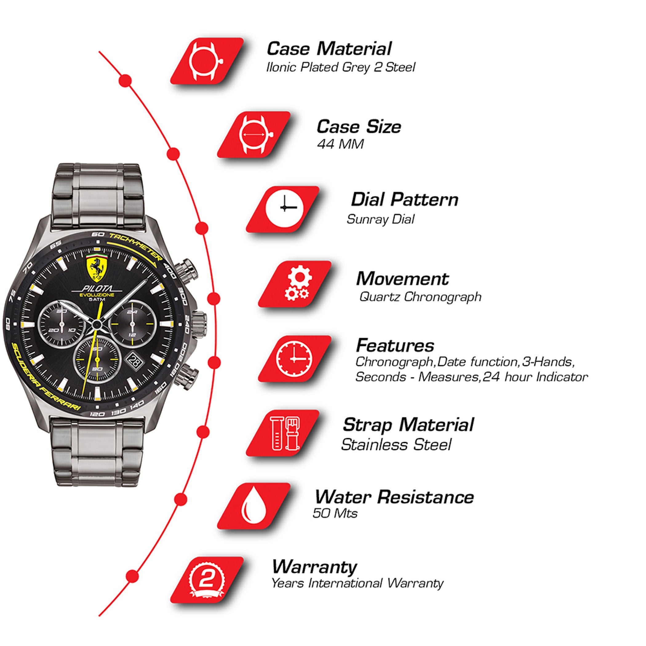 SCUDERIA FERRARI PILOTA EVO Chronograph Black Round Dial Men's Watch- 0830715