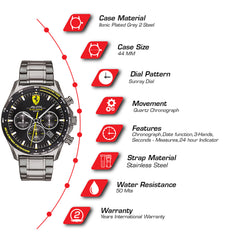 SCUDERIA FERRARI PILOTA EVO Chronograph Black Round Dial Men's Watch- 0830715