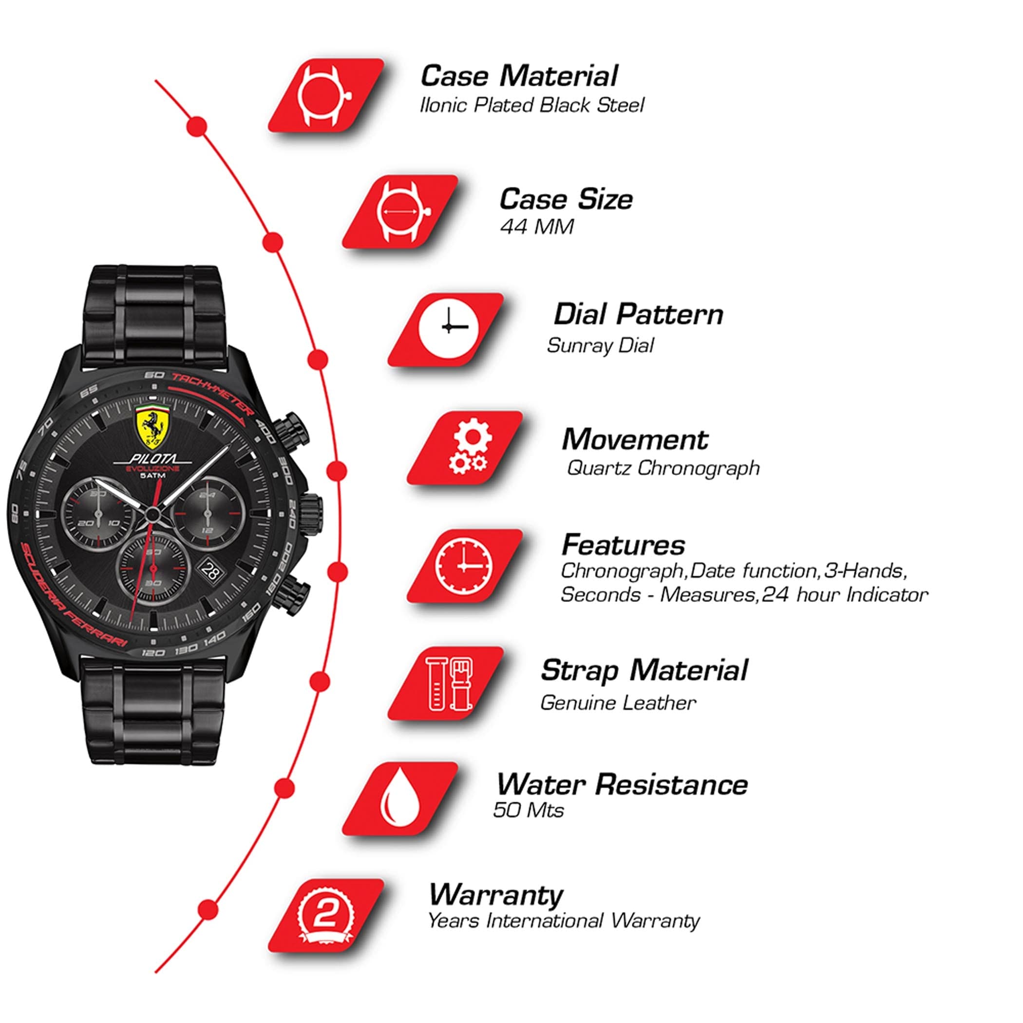 SCUDERIA FERRARI PILOTA EVO Chronograph Black Round Dial Men's Watch - 0830716