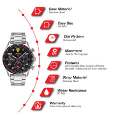 SCUDERIA FERRARI Pilota Evo Chronograph Black Round Dial Men's Watch - 0830720
