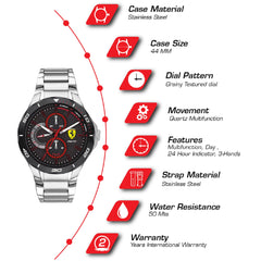 SCUDERIA FERRARI PISTA Multifunction Black Round Dial Men's Watch- 0830726