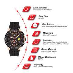 SCUDERIA FERRARI PISTA Chronograph Black Round Dial Men's Watch- 0830728