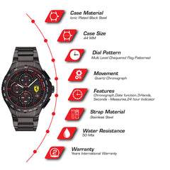 SCUDERIA FERRARI PISTA Chronograph Black Round Dial Men's Watch- 0830730