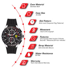 SCUDERIA FERRARI PISTA Chronograph Black Round Dial Men's Watch- 0830732