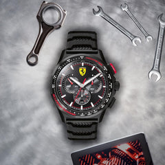 SCUDERIA FERRARI Pilota Evo Swiss Made Chronograph Black Round Dial Men's Watch - 0830738
