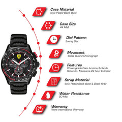 SCUDERIA FERRARI Pilota Evo Swiss Made Chronograph Black Round Dial Men's Watch - 0830738