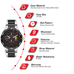 SCUDERIA FERRARI PISTA Multifunction Black Round Dial Men's Watch- 0830761