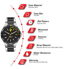 SCUDERIA FERRARI PISTA Quartz Black Round Dial Men's Watch- 0830762