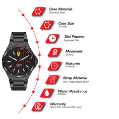 SCUDERIA FERRARI Pista Quartz Black Round Dial Men's Watch - 0830763