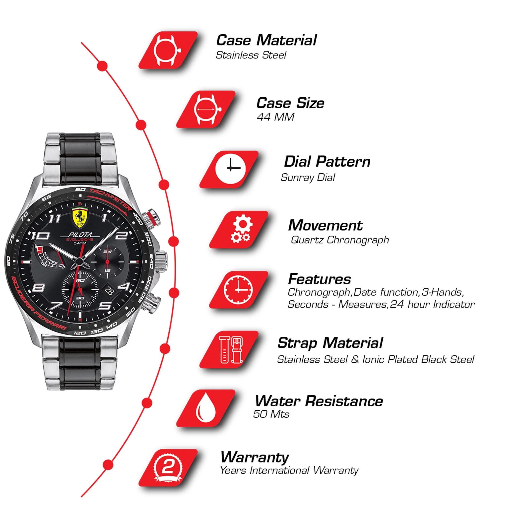 SCUDERIA FERRARI PILOTA EVO Chronograph Black Round Dial Men's Watch - 0830768