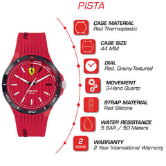 SCUDERIA FERRARI PISTA Quartz Red Round Dial Men's Watch- 0830781