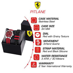 SCUDERIA FERRARI PITLANE Quartz Red Round Dial Unisex Watch with Additional Strap- 0860016