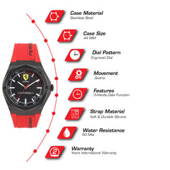 SCUDERIA FERRARI ASPIRE Quartz Black Round Dial Men's Watch with Gift Car- 0870030