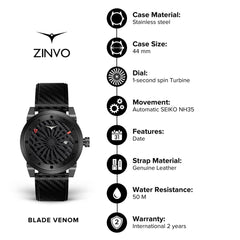 ZINVO BLADE VENOM Analog Black Turbine Round Dial Men's Watch - 131