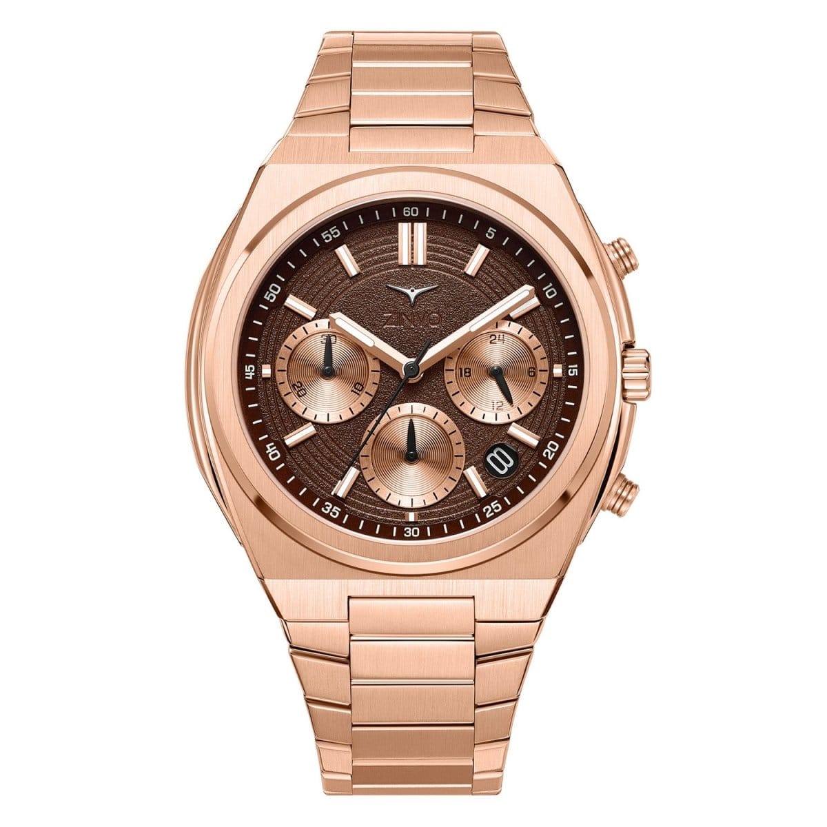 Zinvo RIVAL CHRONO ROSE GOLD Chronograph Brown Round Watch Dial with Additional Strap For Men's- 200-06