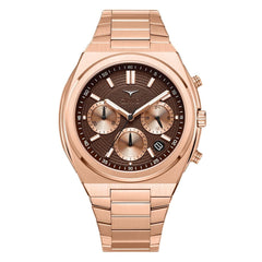 Zinvo RIVAL CHRONO ROSE GOLD Chronograph Brown Round Watch Dial with Additional Strap For Men's- 200-06