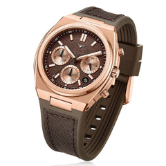 Zinvo RIVAL CHRONO ROSE GOLD Chronograph Brown Round Watch Dial with Additional Strap For Men's- 200-06