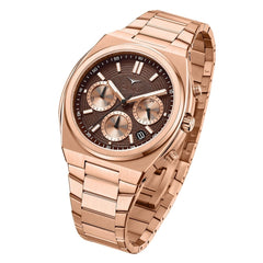Zinvo RIVAL CHRONO ROSE GOLD Chronograph Brown Round Watch Dial with Additional Strap For Men's- 200-06