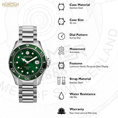 ROAMER Rockshell Mark III Automatic Green Round Dial Men's Watch- 220660 41 75 20