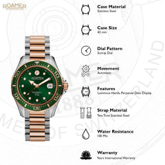 ROAMER Rockshell Mark III Automatic Green Round Dial Men's Watch- 220660 49 75 20