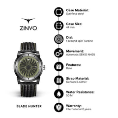 ZINVO BLADE HUNTER Automatic Green Turbine Round Dial Men's Watch - 235