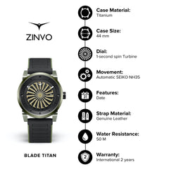 ZINVO BLADE TITAN Automatic Green Turbine Round Dial Men's Watch - 255