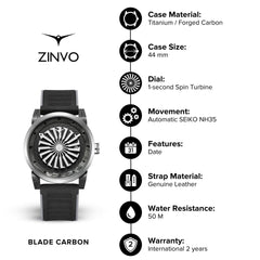 ZINVO BLADE CARBON Automatic Grey Turbine Round Dial Men's Watch - 260