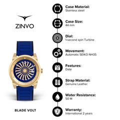 ZINVO BLADE VOLT Analog Blue Turbine Round Dial Men's Watch - 321