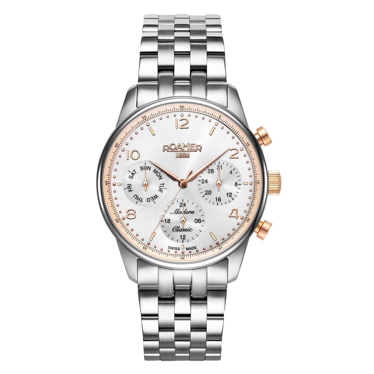 ROAMER Modern Classic Swiss Made Multifunction White Round Dial Men's Watch - 509902 49 24 20