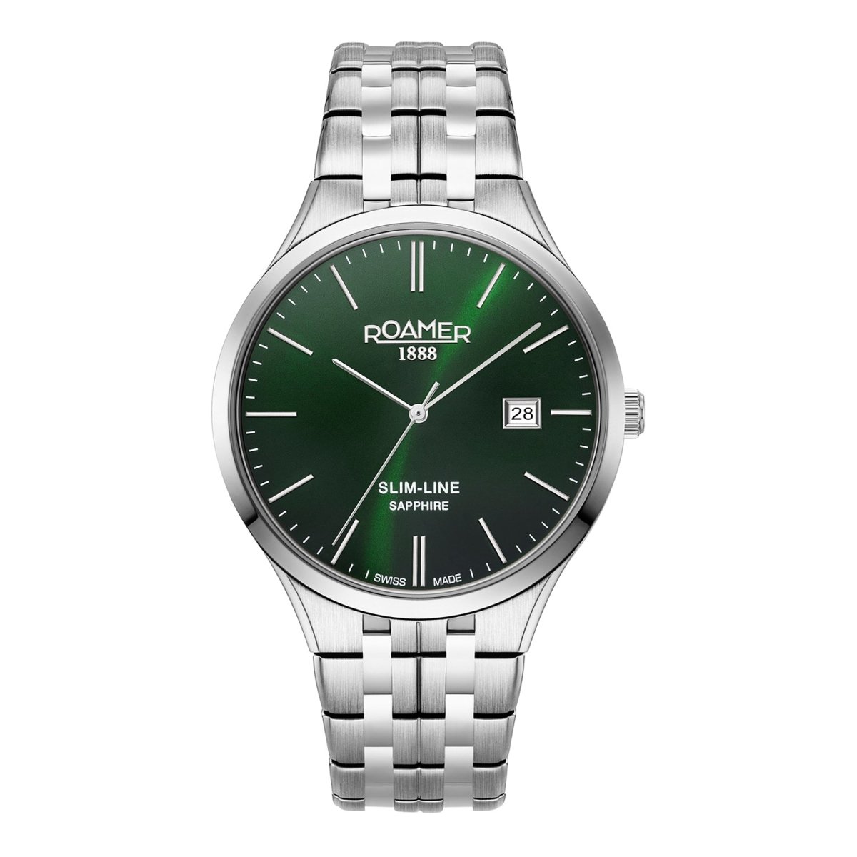 ROAMER Slim-Line Classic Quartz Green Round Dial Men's Watch- 512833 41 75 20