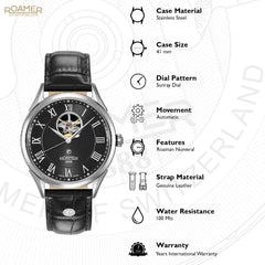 ROAMER Swiss Matic Swinging Heart Automatic Black Round Dial Men's Watch- 550661 41 52 05
