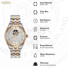 ROAMER Swiss Matic Swinging Heart Automatic Silver Round Dial Men's Watch- 550661 49 22 50
