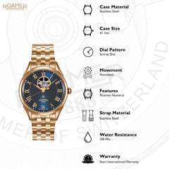 ROAMER Swiss Matic Swinging Heart Automatic Blue Round Dial Men's Watch- 550661 49 42 50