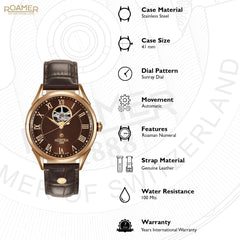 ROAMER Swiss Matic Swinging Heart Automatic Brown Round Dial Men's Watch- 550661 49 62 05