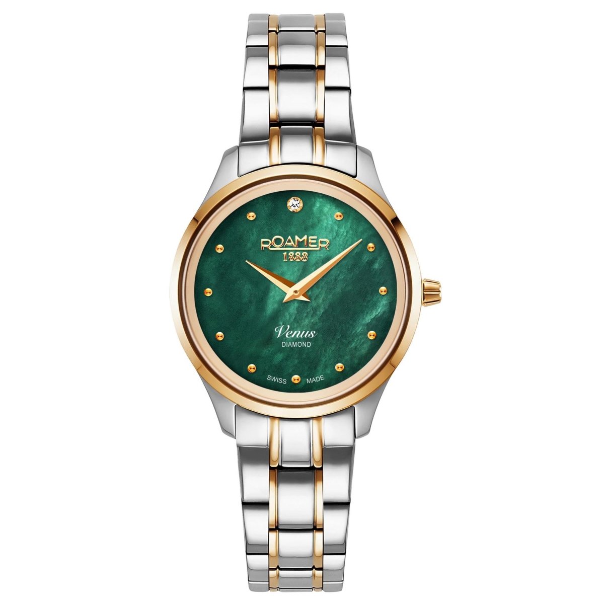 ROAMER Venus Diamond Swiss Made Green Round Dial Women's Watch - 601857 47 59 20