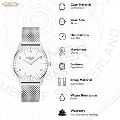 ROAMER Elements Crystal Quartz White Round Dial Women's Watch- 650815 41 15 90