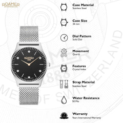ROAMER Elements Crystal Quartz Black Round Dial Women's Watch- 650815 41 60 90