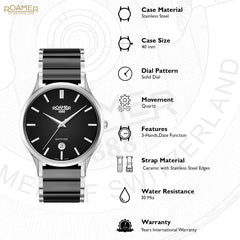 ROAMER C-Line Quartz Black Round Dial Men's Watch- 657833 41 55 60
