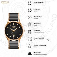 ROAMER C-Line Quartz Black Round Dial Men's Watch- 657833 49 55 60