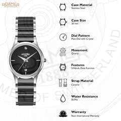 ROAMER C-Line Ladies Quartz Black Round Dial Women's Watch- 657844 41 59 60