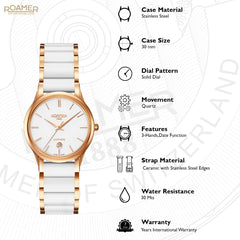 ROAMER C-Line Quartz White Round Dial Women's Watch- 657844 49 25 60