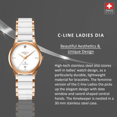 ROAMER C-Line Ladies DIA Swiss Made Diamond White Round Dial Women's Watch - 657844 49 29 60